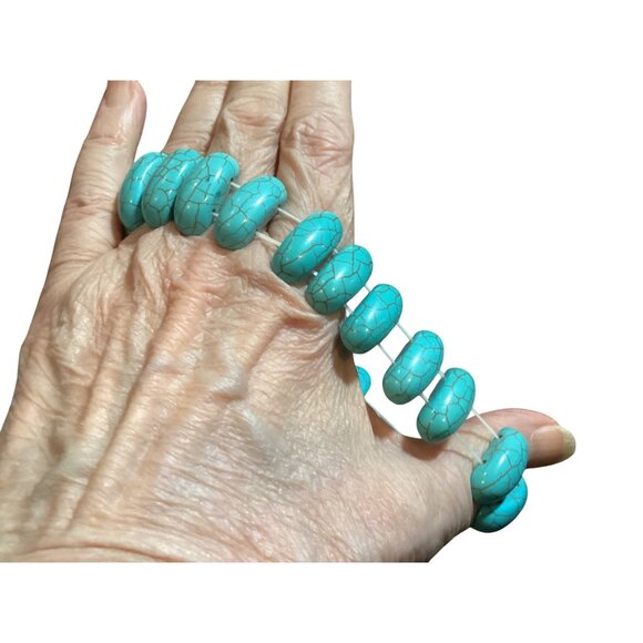 Turquoise Blue Stretchable Bracelet With Oval Beads For Women Beads 1” Long - Picture 4 of 5
